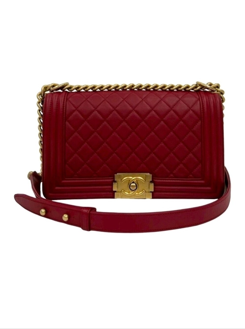CHANEL Caviar Quilted Medium Boy Flap Red bag